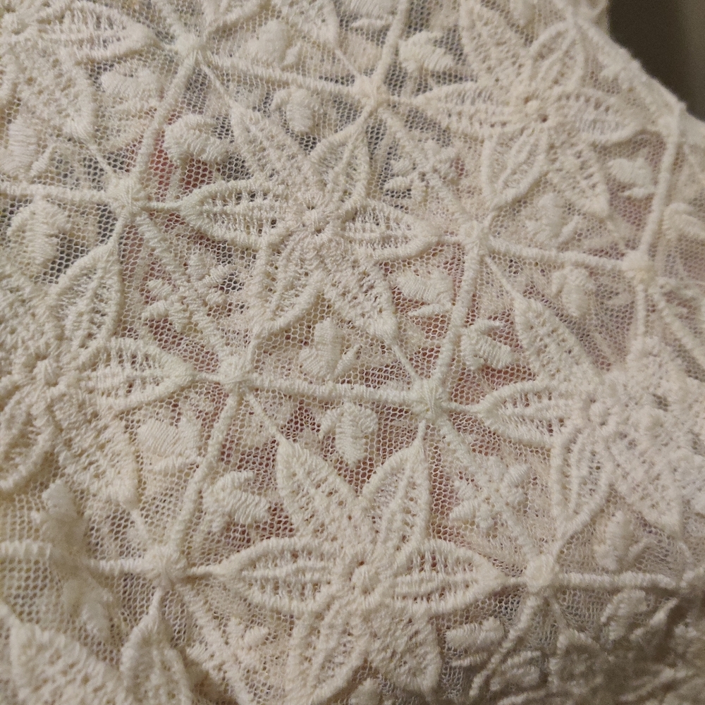 Elegant Vintage Cream Lace Sleeveless Top - Picture 3 of 3